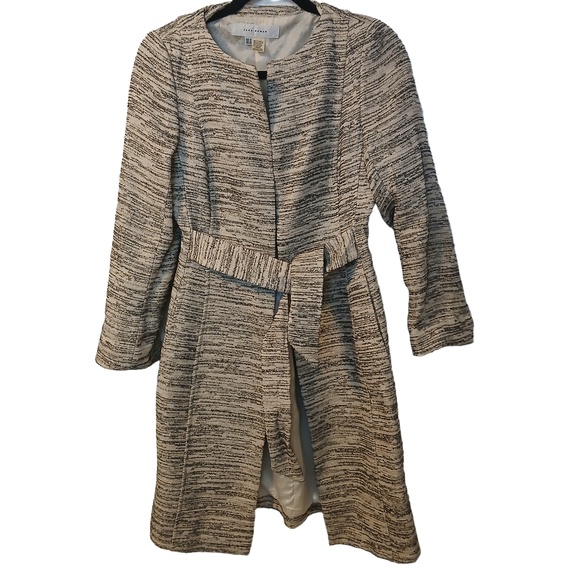 Zara Womens Black Cream Metallic Tweed Belted Dress Coat Size Medium